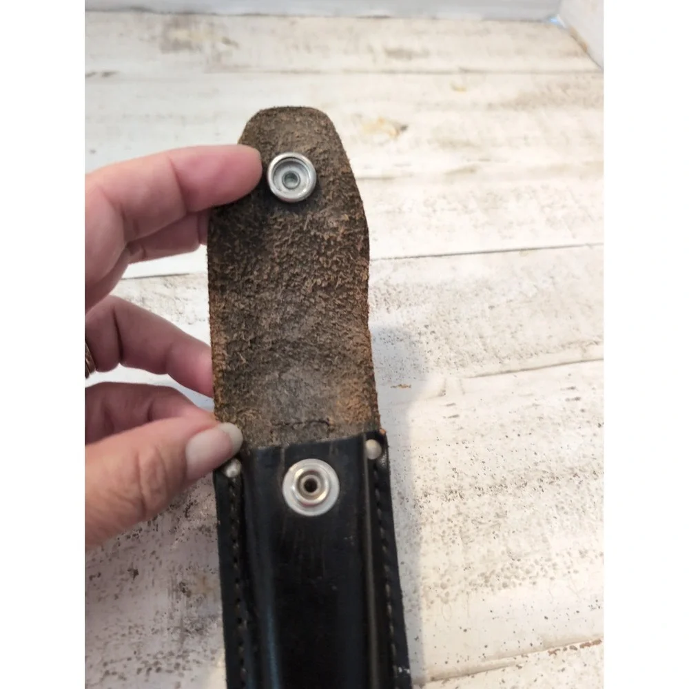 Vintage Case Folding Blade Knife Sheath Black Leather Belt Pouch Case 5